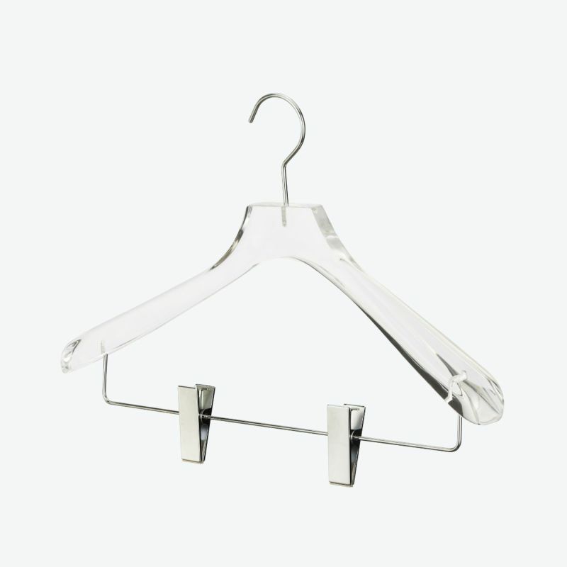 アクリルハンガー　メンズスーツハンガー　クリップ付き 透明 W420cm T4cm