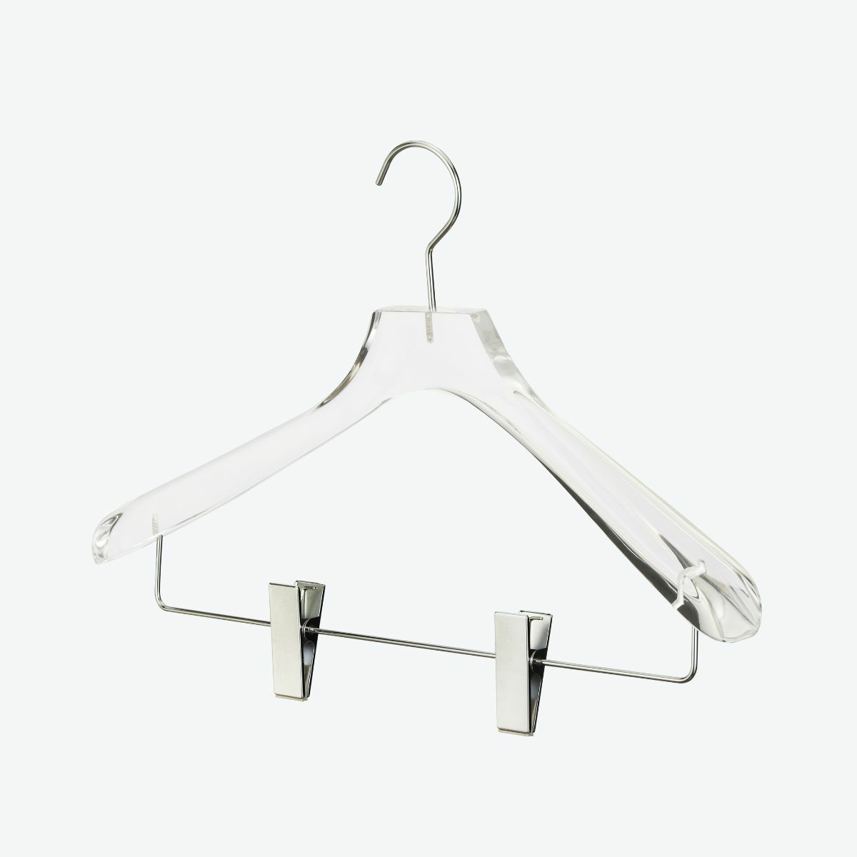 アクリルハンガー　メンズスーツハンガー　クリップ付き 透明 W420cm T4cm