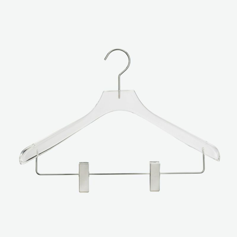 アクリルハンガー　メンズスーツハンガー　クリップ付き 透明 W420cm T4cm