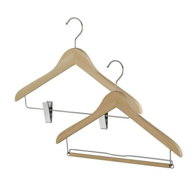 ひのき木製ハンガー 薄型ハンガー スラックスバー付き　ピンチ付き 42cm 無塗装 【檜/日】ヒノキノヒ　名入れ可